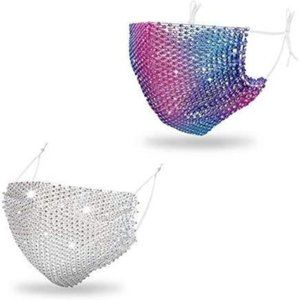 2PC MASK  RAINBOW & BLACK Rhinestone Mesh